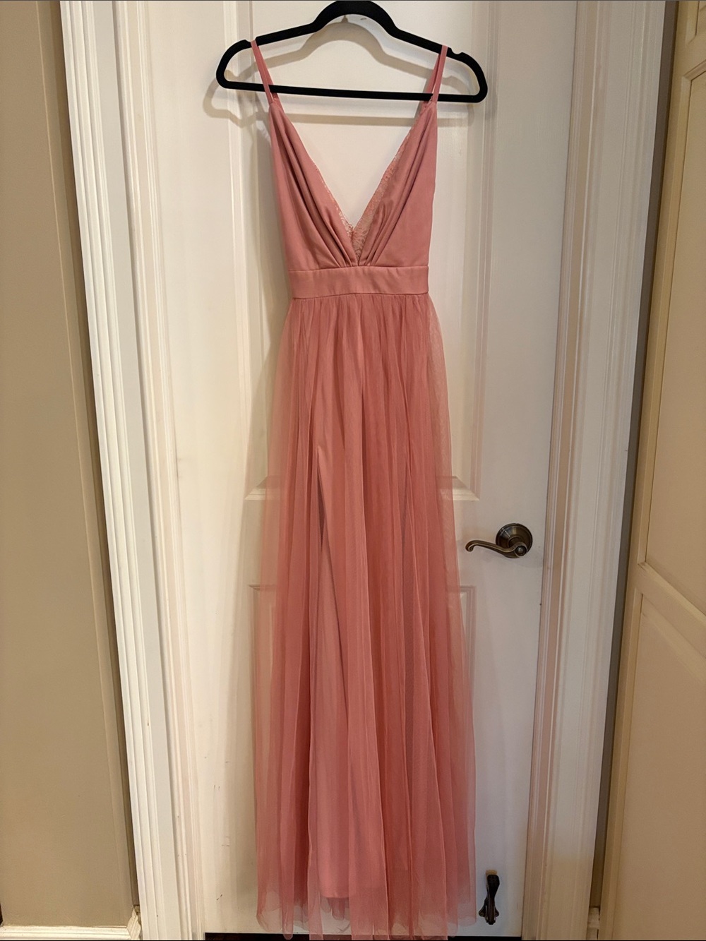Fashion Nova Elegant Dusty Rose Tulle Maxi Dress V-Neck size medium